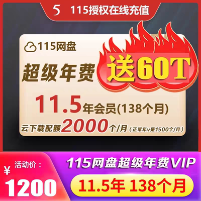 1115网盘会员11.5年超级年费会员+60T永久空间扩容  115会年员