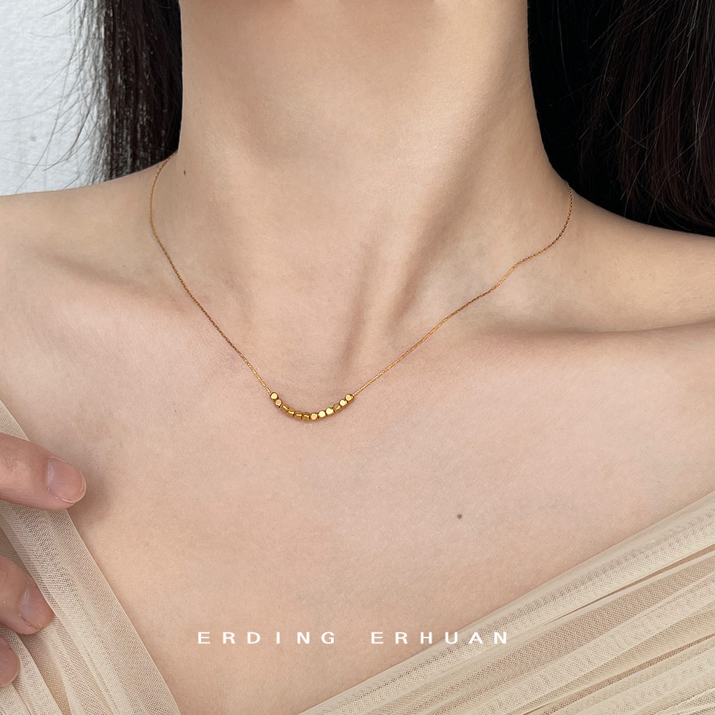 时尚通勤电镀14K简约高级感锁骨链气质百搭方形小珠珠项链女饰品