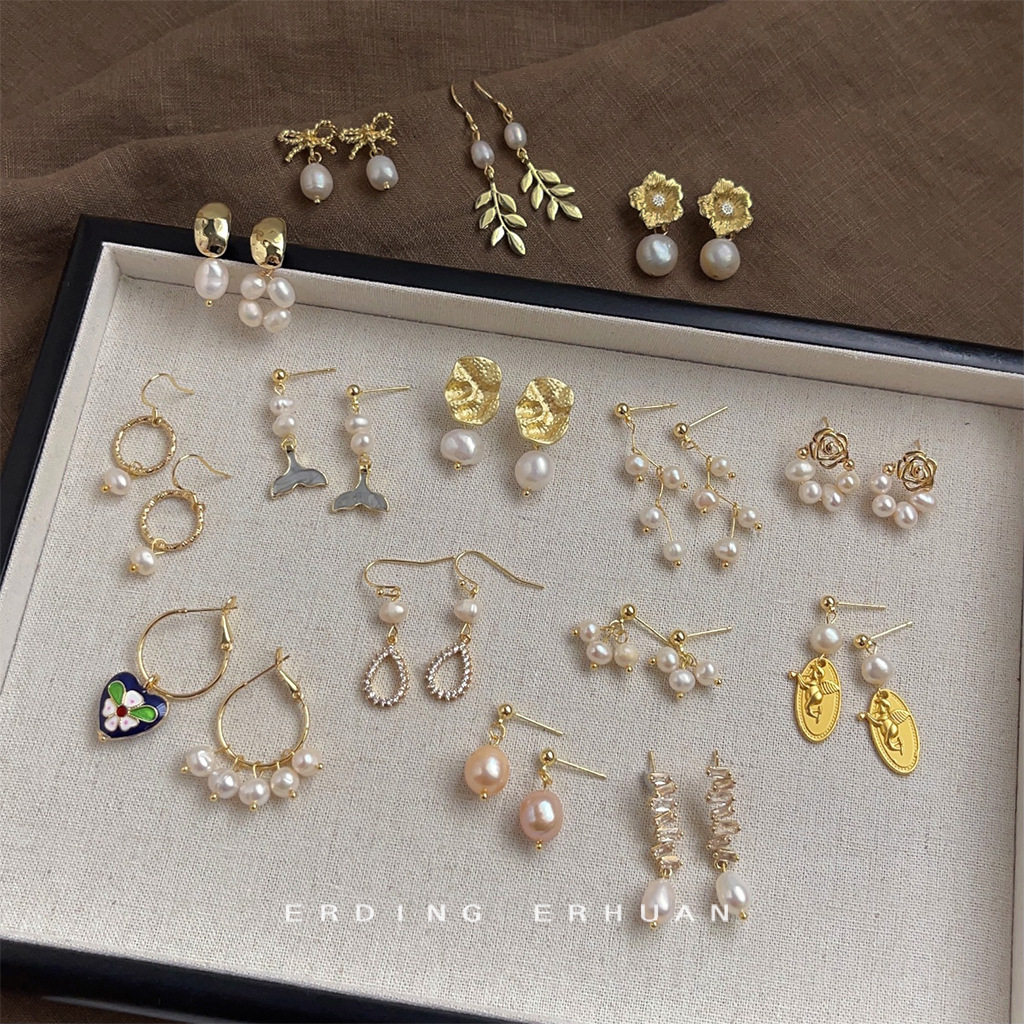 法式轻奢淡水珍珠原创设计手工耳环925银针法式复古耳饰工厂饰品