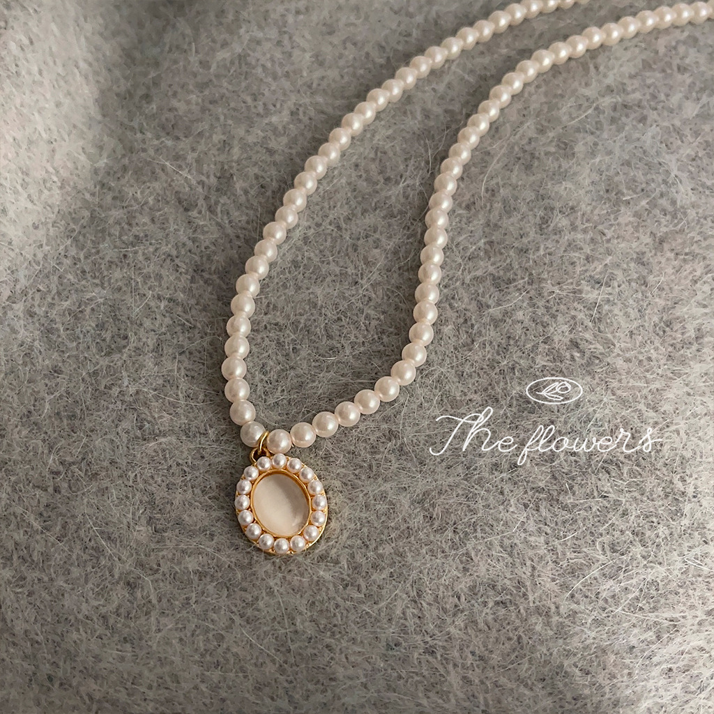 法式轻奢玻璃猫眼石珍珠项链