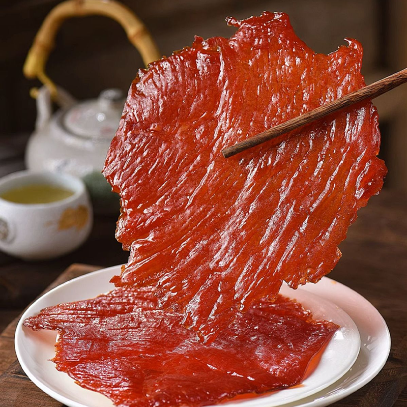 中华老字号真美食品猪肉脯350g自然片大片原切非遗古法炭烤肉干