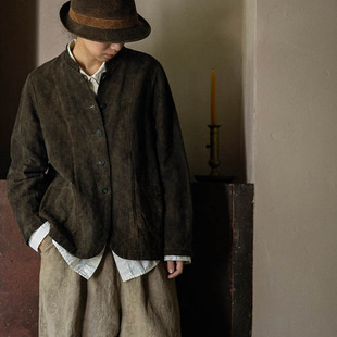 封面是花 植物染亚麻棉提花 小立领外套