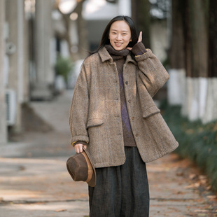 封面是花 英国进口 哈里斯羊毛 色织格 纯棉内胆 中长大衣