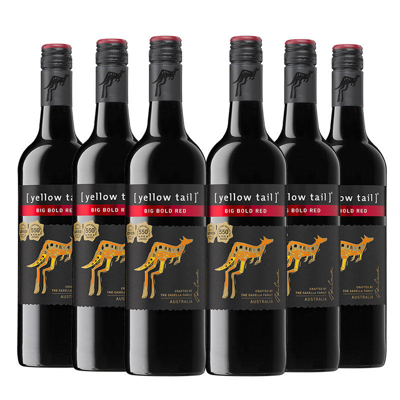 澳洲原瓶进口yellow tail黄尾袋鼠魄丽红干红葡萄酒整箱750ml*6