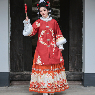 五号工坊原创汉服女 花雨来 明制圆领披袄立领对襟上衣马面裙冬款