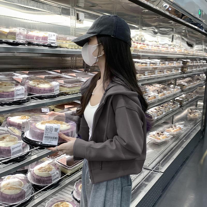 chic卫衣女早秋冬季连帽开衫2025新款春秋款加绒加厚穿搭短款外套