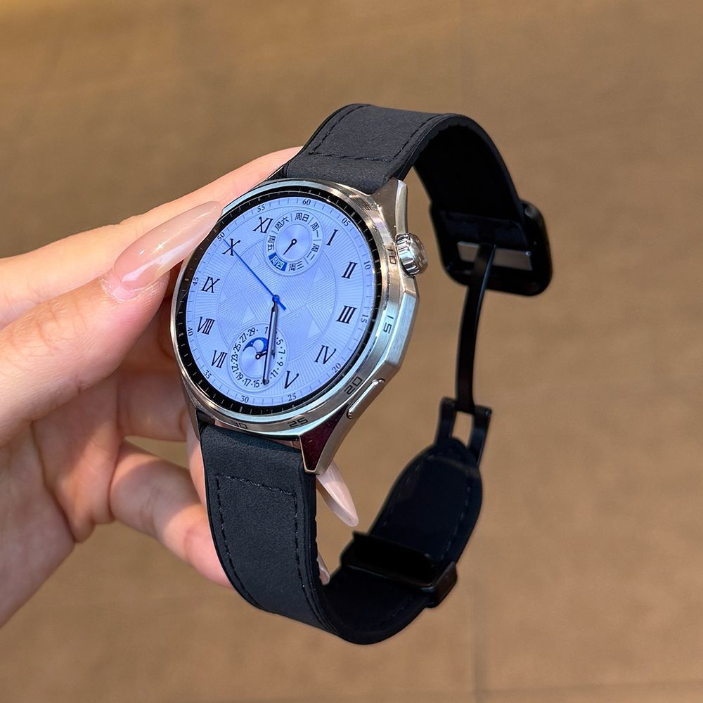 适用三星watch4/5/6/7方扣磁吸Active2疯马皮纹硅胶腕带GearS3/S4