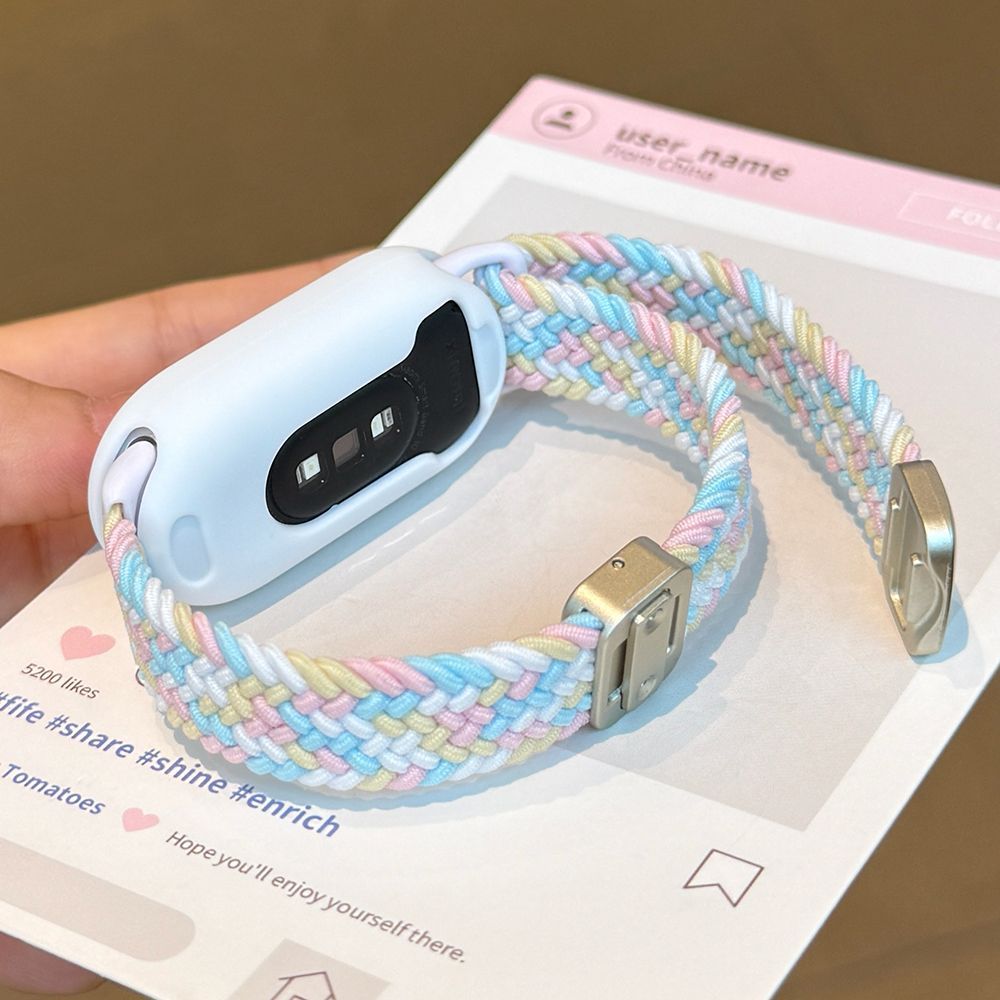 适用小米手环10/9/8表带百搭多巴胺彩虹编织陶瓷版通用磁吸手表带