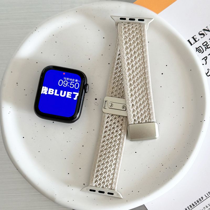 适用苹果手表s10代iwatch针织透气尼龙磁吸扣表带applewatch987se