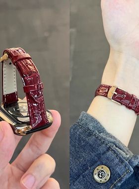 安可拉红适用小米手环9Pro表带竹节纹miband8Pro皮质4腕带红米6/5