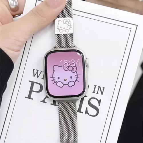 夏季适用Applewatch11金属KT猫小蛮腰米兰磁吸表带苹果手表SE高级