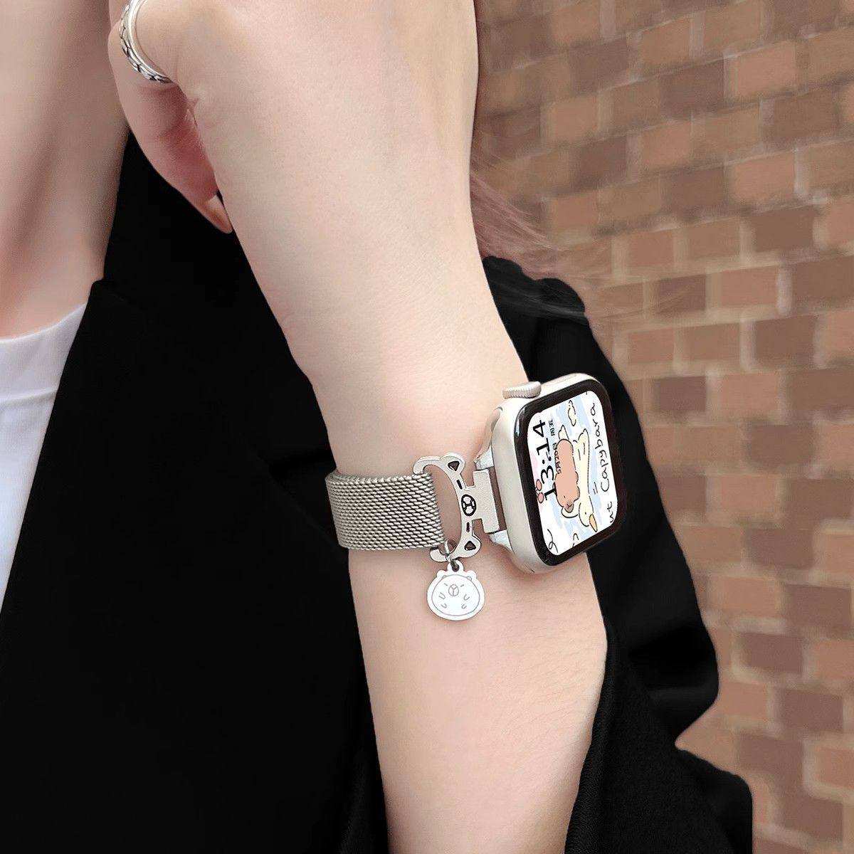 适用小米手环9pro/8pro表带红米手表6/5金属卡皮巴拉简约磁吸腕带