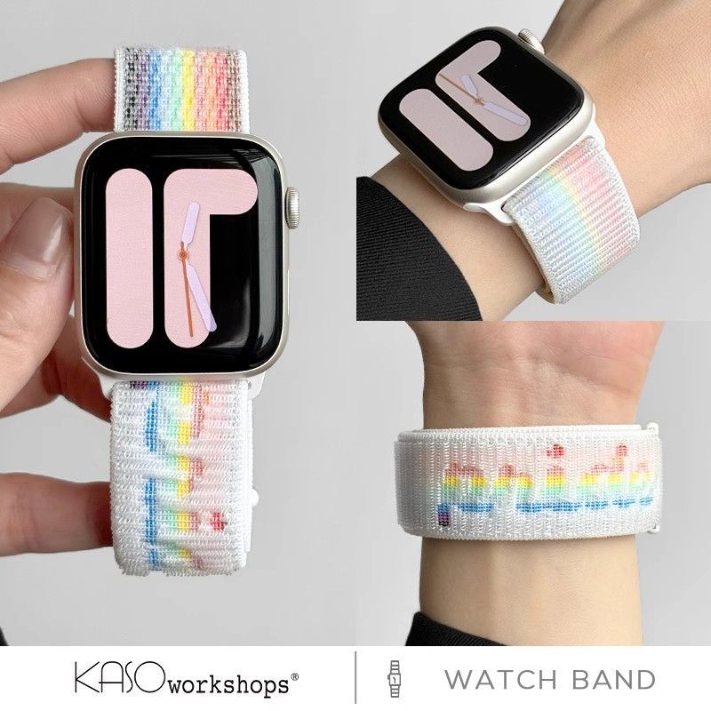 白彩虹适用红米watch6表带4尼龙回环百搭小米9pro/8pro腕带高颜值