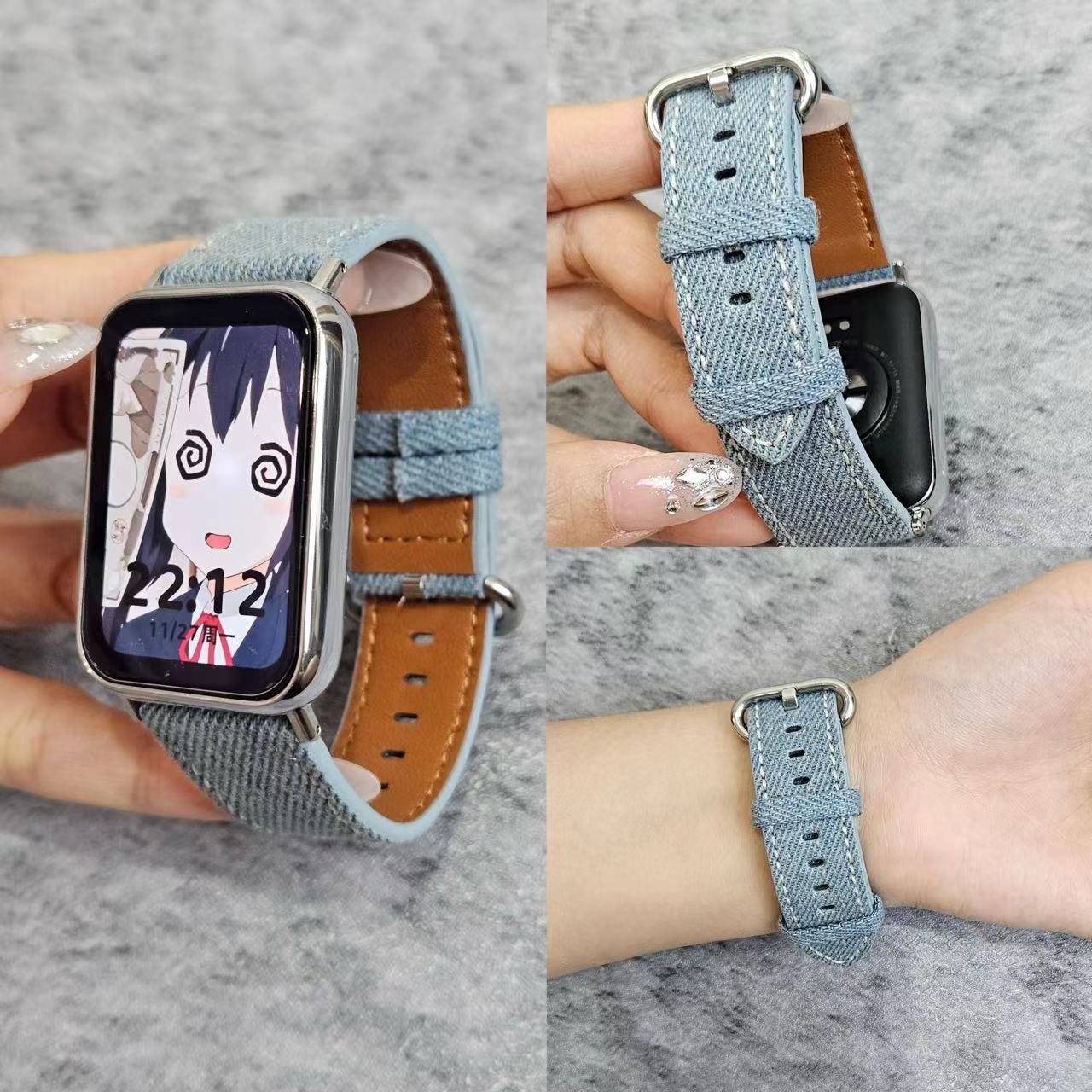 适用荣耀手表X5表带牛仔纹皮革表带honor腕带运动透气荣耀X5可调