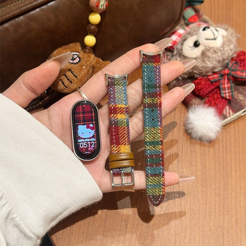 适用小米手环10表带百搭格纹毛呢9韩系8皮带9Pro腕带8Pro女秋冬款