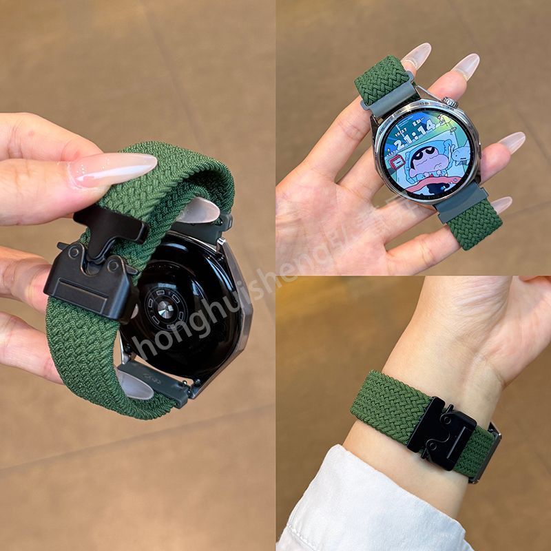 适用爱国者GT8表带GT3通用aigo V8表链降落伞扣22mm编织gt8酒红色