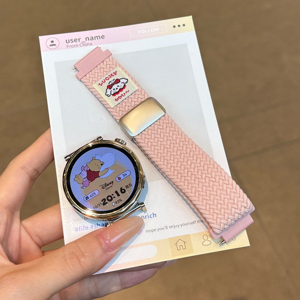 卷毛狗适用三星watch4/5/6/7磁吸带Active2弹力编织腕带GearS3/S4