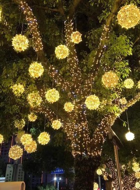 LED藤球灯户外防水挂树上的彩灯物业树木挂灯节日装饰发光圆球灯