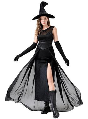速卖通万圣节暗黑女巫婆长裙吸血鬼死神魔法师黑色性感连衣裙套装