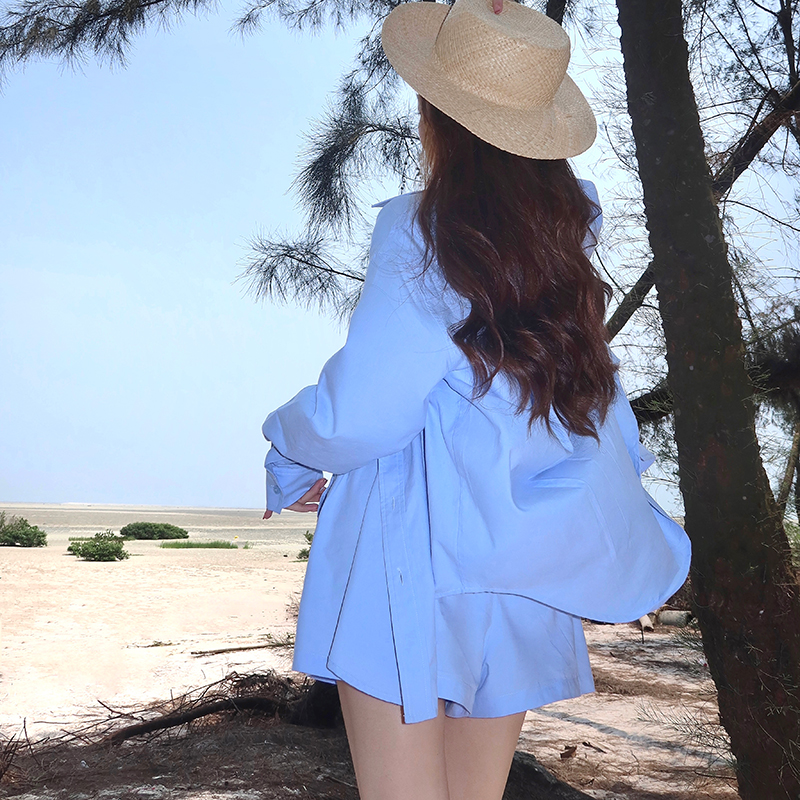 纯棉宽松长袖衬衫套装