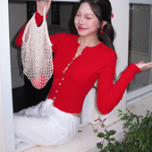 显瘦长袖 Lily 上衣 复古珍珠镂空针织开衫 女修身 Rose野玫瑰 法式