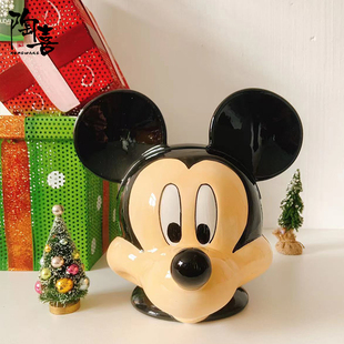 迪士尼米奇收纳罐大容量陶瓷储物罐糖果饼干罐可爱卡通罐子装 饰品