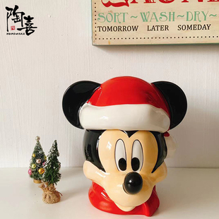 圣诞节米奇Mickey收纳罐大容量陶瓷储物罐糖果迪士尼卡通罐子装