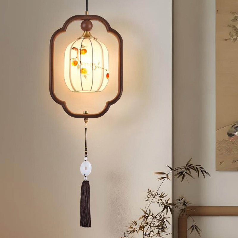 中式宋代美学吧台过道玄关床头灯复古实木茶室书房餐厅布艺吊灯