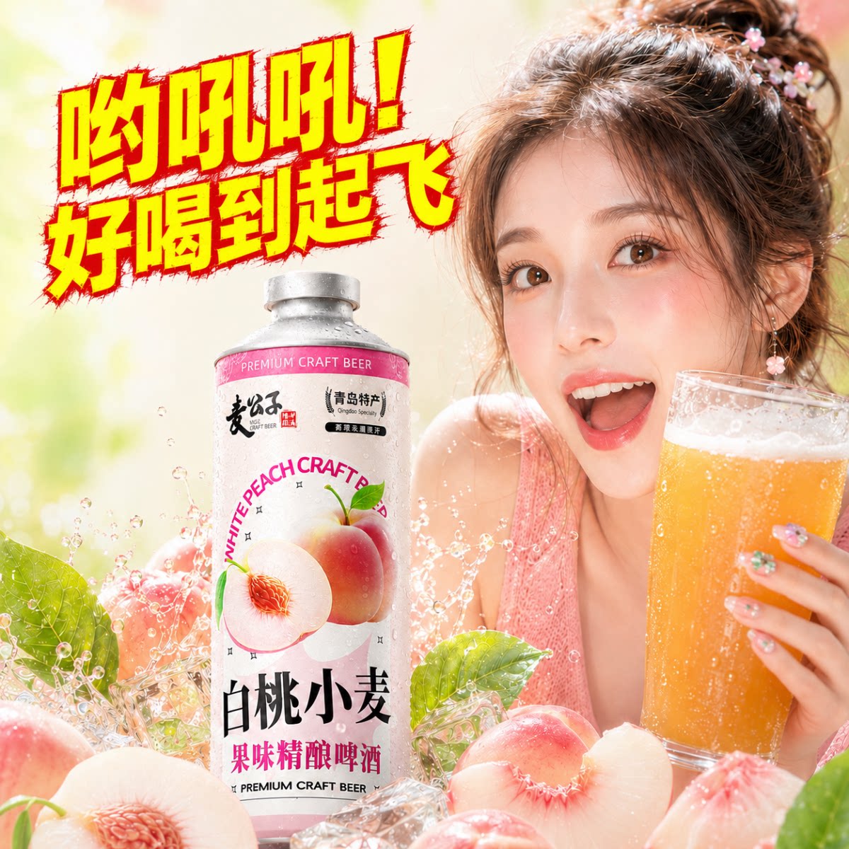 青岛特产精酿原浆啤酒整箱1L大桶礼盒装扎啤国产白桃果啤熟啤全麦