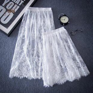 旗袍内搭纱裙外搭一层网纱裙半身裙女透明裙子蕾丝中长裙外穿春秋