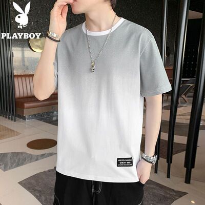 夏季渐变色短袖T恤男夏季新款潮牌宽松百搭冰感薄款体恤衣服