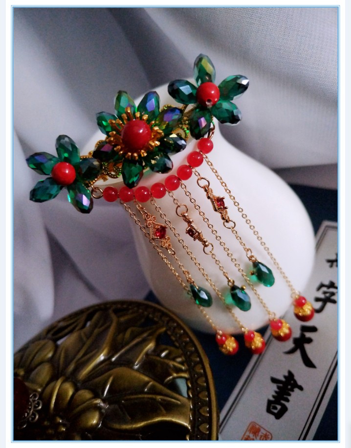 沉星 汉服百搭流苏边夹 古风贝珠可爱发饰步摇 古装仙气锆石发夹