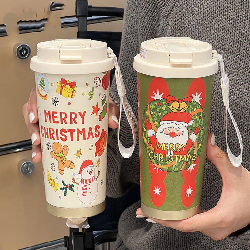 圣诞节礼物保温杯女生高颜值情侣咖啡杯新款秋冬水杯双饮吸管杯子