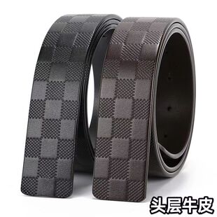 LVOG男款真皮不带头压格带身皮带条不带扣头耐磨打孔自动带裤腰带