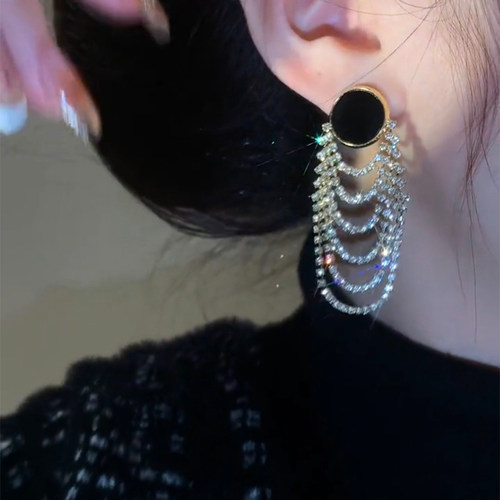 轻奢高级感满钻流苏耳环女新款