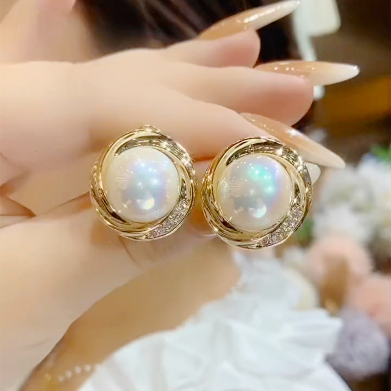 气质高级感镶钻珍珠纯银针耳钉