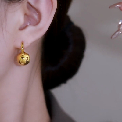 高级感金色圆球形耳环女