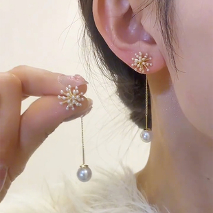 璀璨烟花珍珠流苏耳线2024年新款时尚轻奢气质耳环洋气两戴耳饰女