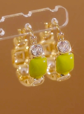 气质清新绿色滴油镶钻圈圈耳环百搭高级感耳圈夏新款潮独特耳饰女