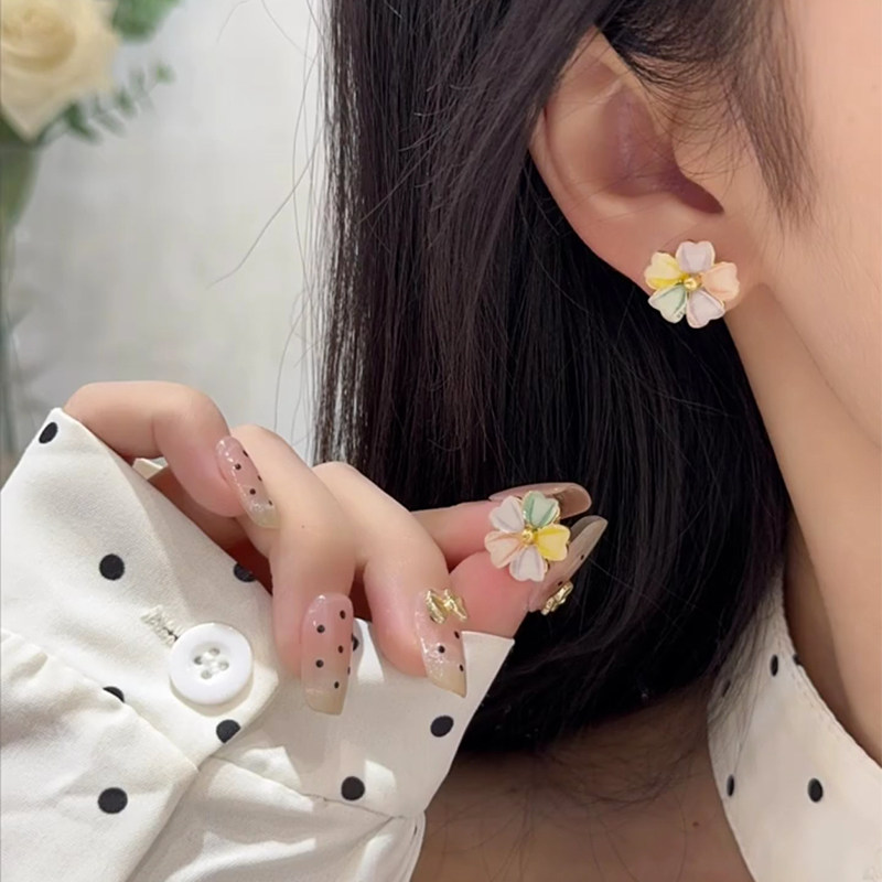 925银针春夏新款彩色花朵耳钉