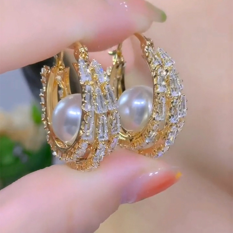 轻奢高级感满钻珍珠大气百搭耳环