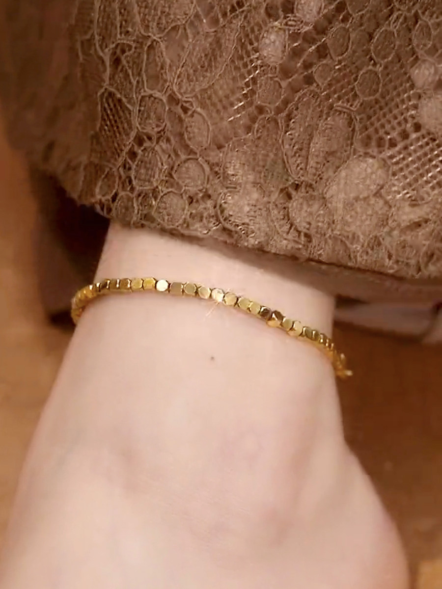 钛钢镀金碎银子脚链女