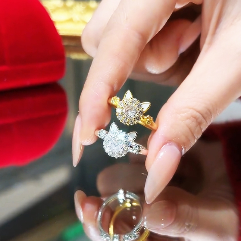 时来运转招财猫戒指开口可调节