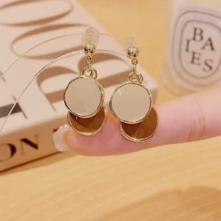 简约百搭滴油美拉德圈圈耳钉女2023新款爆款气质耳环高级银针耳饰