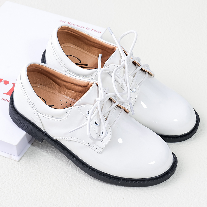 儿童皮鞋白色系带学生演出小孩