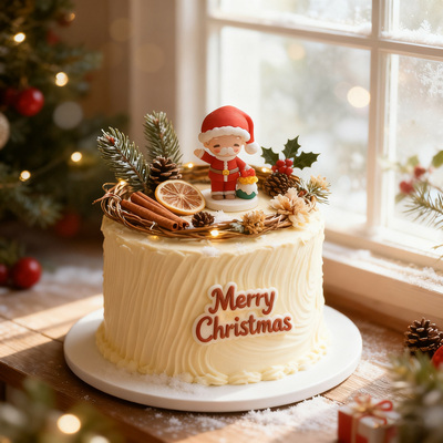 圣诞节氛围森系草圈花环蛋糕装饰