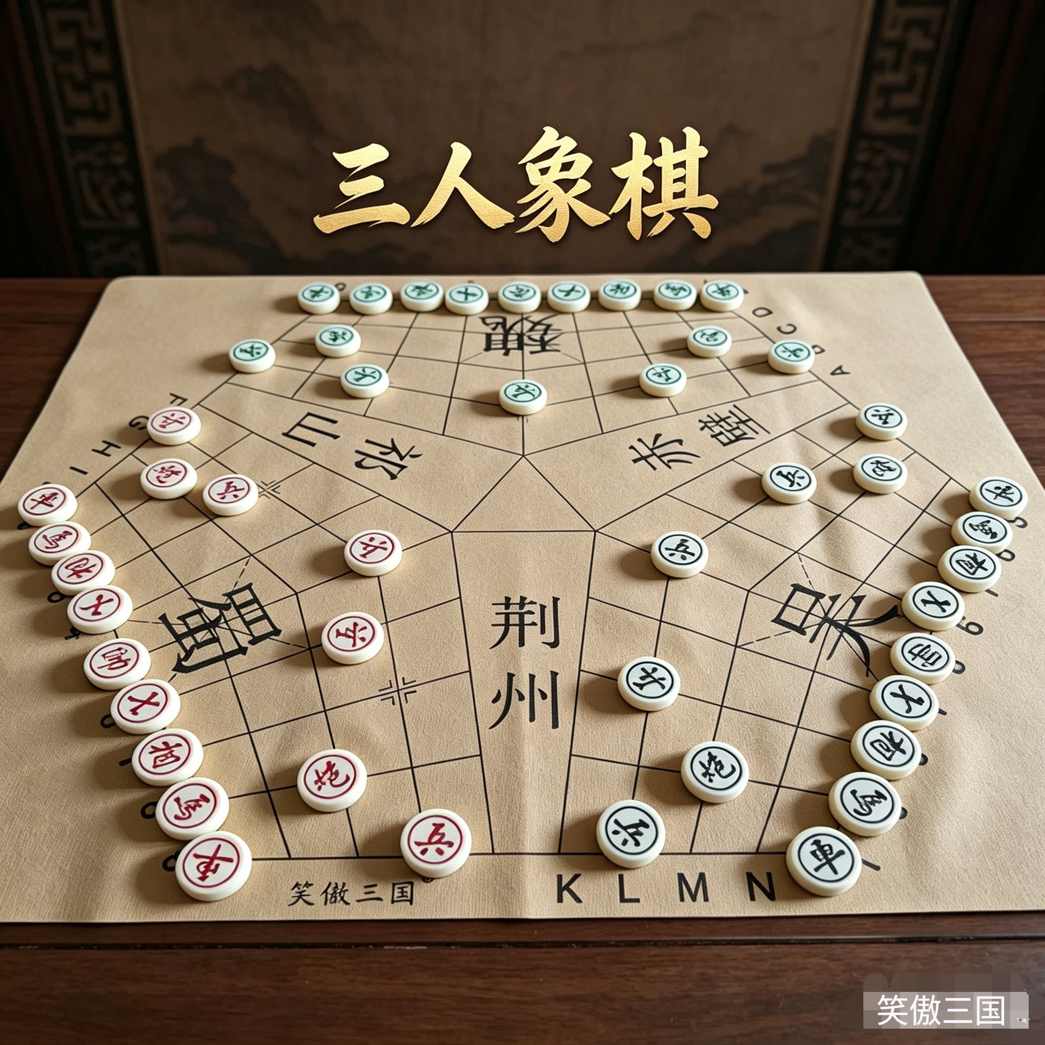 三人中国象棋 家用益智超大棋盘密胺棋子皮革棋布棋盘三色棋子