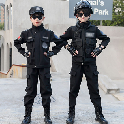儿童警服棉服秋冬加绒加厚警察特警衣服小孩装备男童特种兵套装