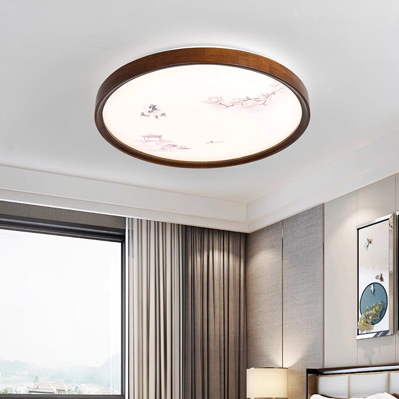 全光谱led新中式卧室餐厅书房吸顶灯中国风禅意胡桃色实木过道灯