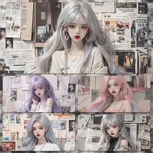 美女鼠标垫超大号报纸背景电竞游戏键盘垫学生宿舍桌垫细面滑鼠垫